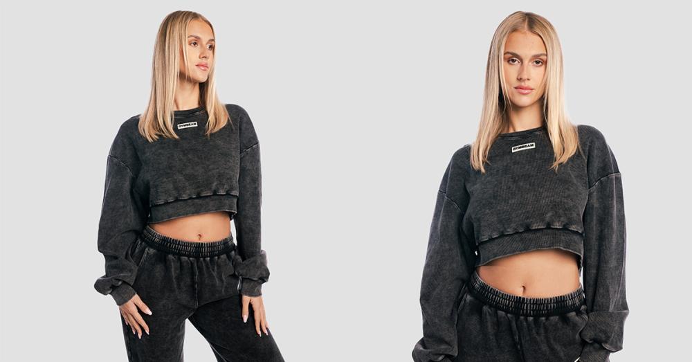 Women's Aura Cropped Sweatshirt Washed Black - GymBeam