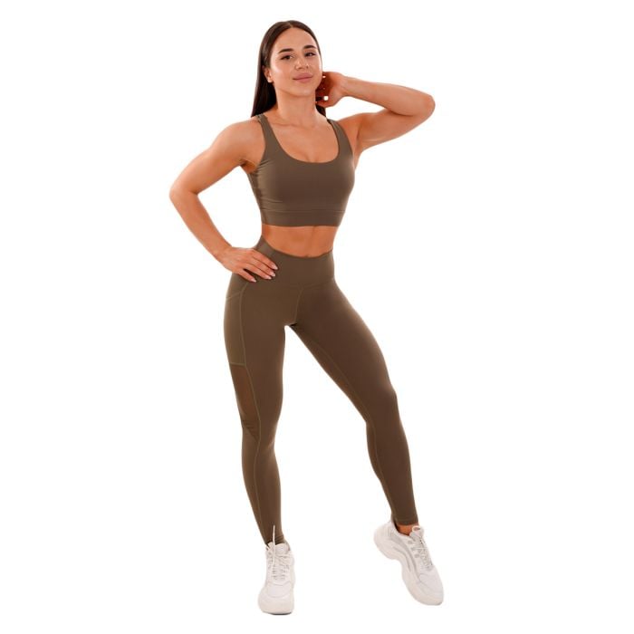Женские леггинсы Mesh Panel Olive - GymBeam XL