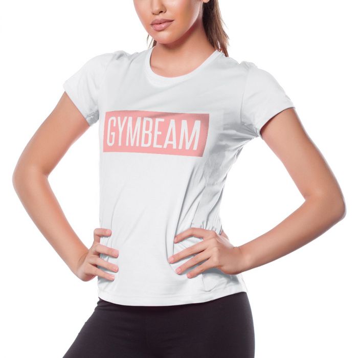Женская футболка Box Logo White Pink - GymBeam