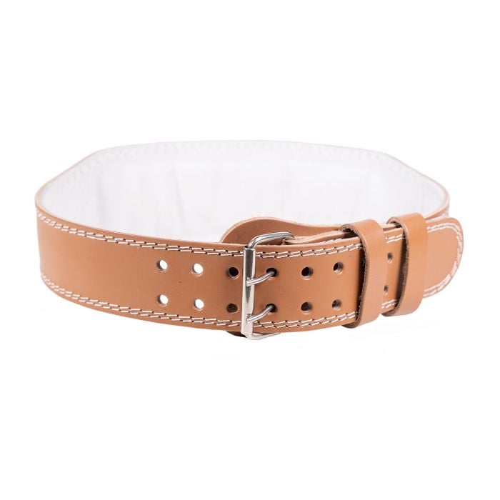 Пояс для фитнеса из натуральной кожи светло-коричневый - GymBeam S