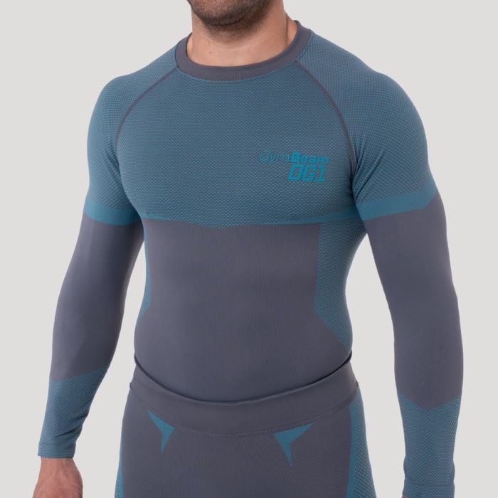 Бесшовная футболка с длинным рукавом OG1 серо-синяя– GymBeam XXL