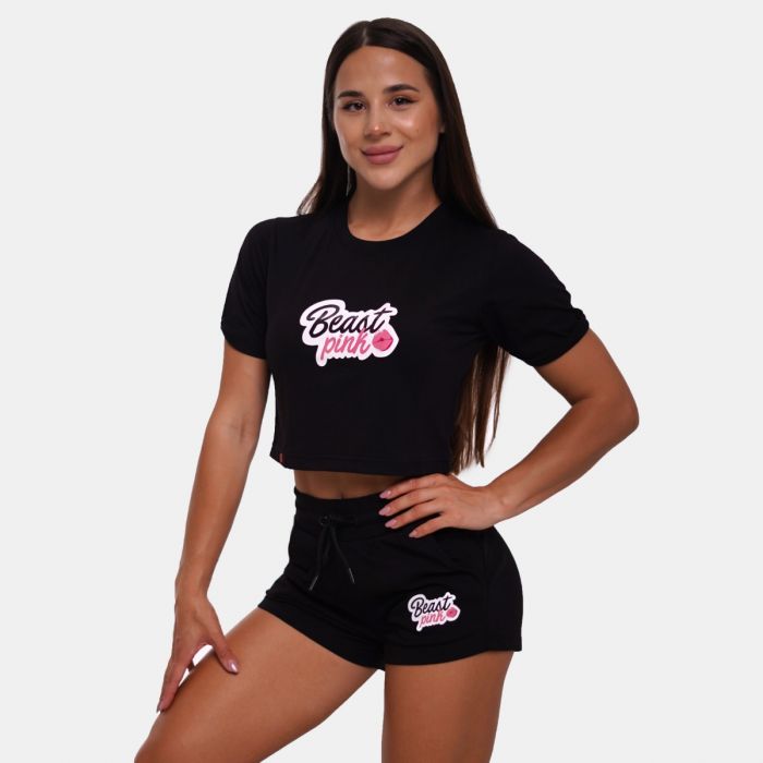 Женская футболка CropTop Black - BeastPink