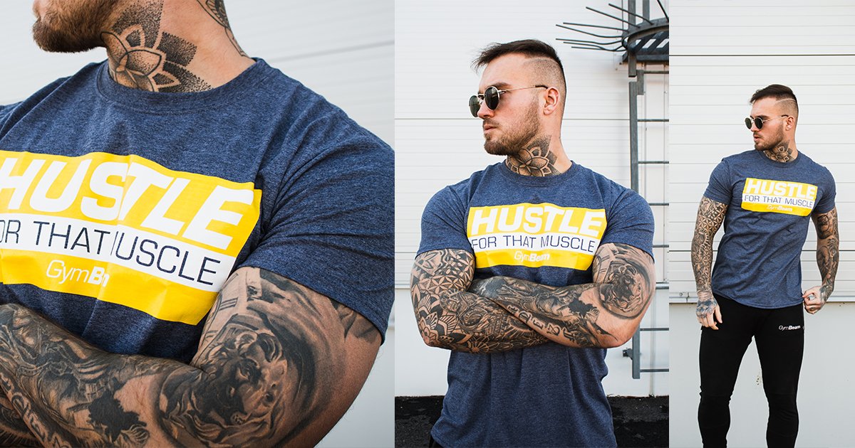 Футболка Hustle For That Muscle Heather Navy - GymBeam