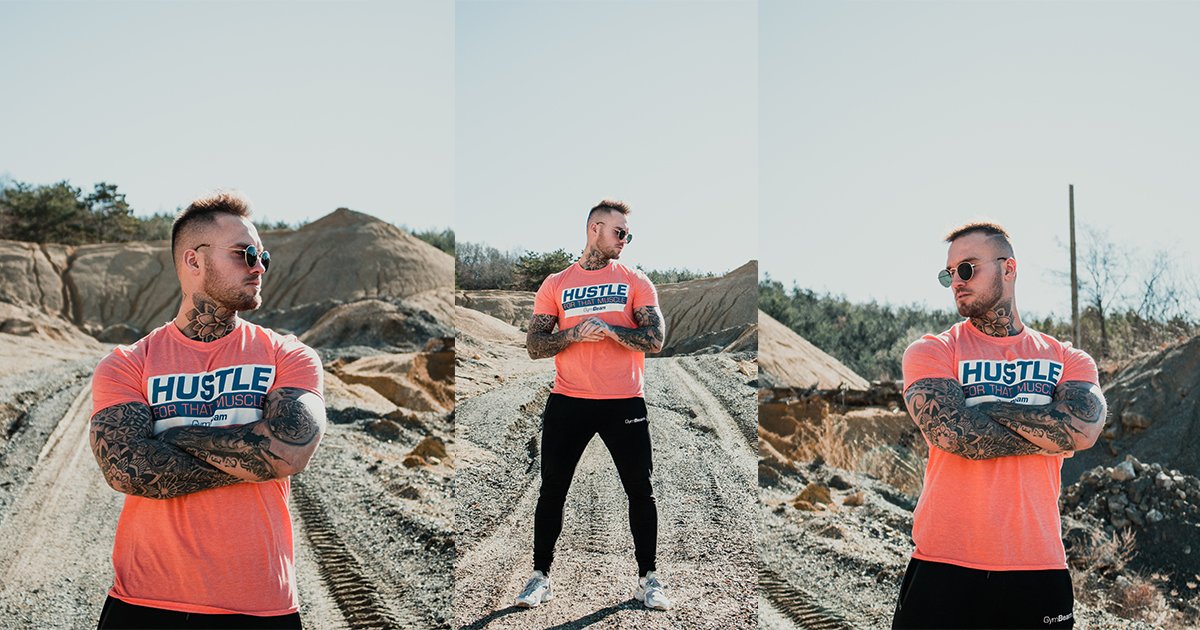 Футболка Hustle For That Muscle Heather Orange - GymBeam